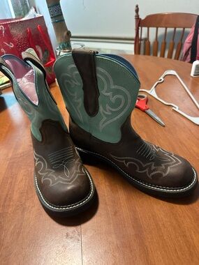 Ariat Brown and Teal Women's Heeled Cowboy Boots